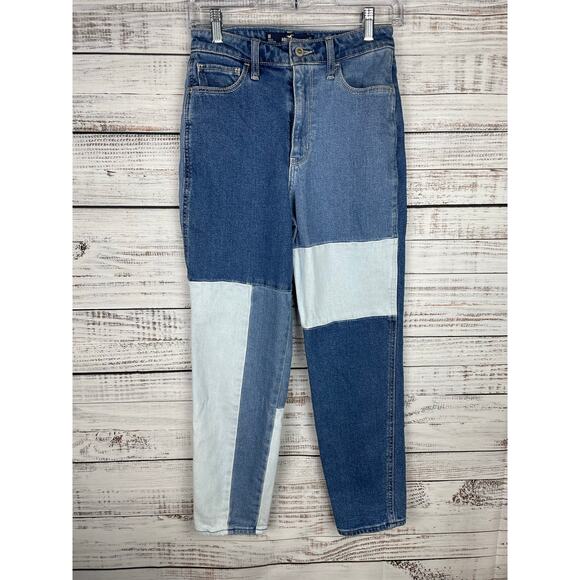 Hollister Denim - Hollister Ultra High Rise Mom Jean Blue Colorblock Patchwork 25x27 Stretch Taper